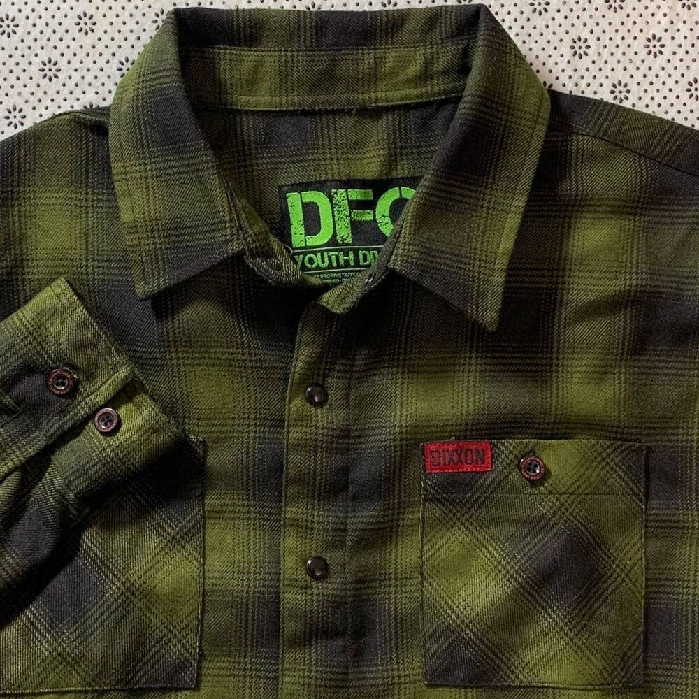 Dixxon DFC Youth Division Flannel Shirt Boys XL Green Black Plaid D-Tech